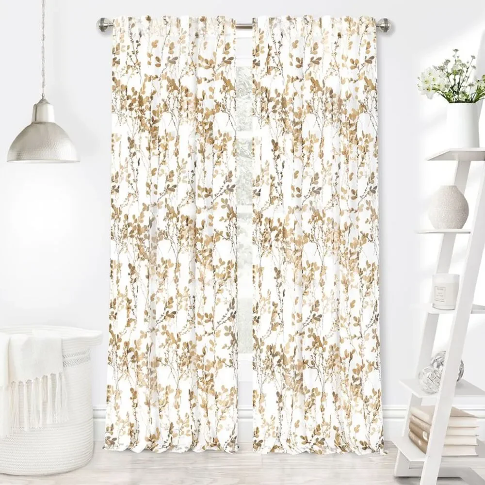 Achim Home Furnishing Misty Hazelnut Floral Petal Vines Window Curtain Panels :